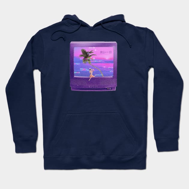 Vapourwave beach in tv design Hoodie by ballooonfish